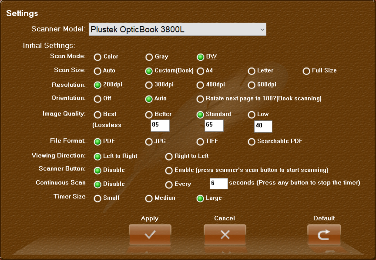 Configuring Settings dialog
